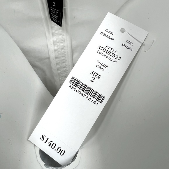 NWT WHBM White Cropped Zip Front Lace Up Jacket, Size 2 - Picture 4 of 11